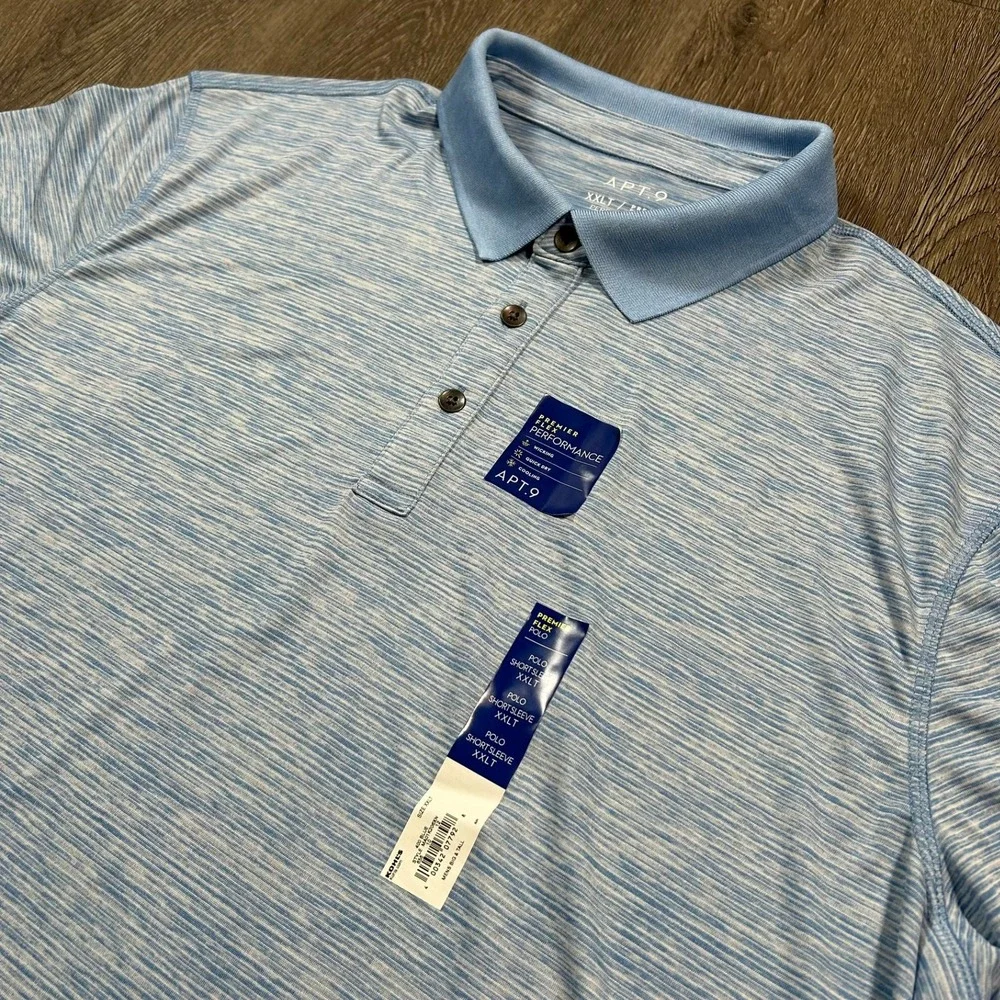 Apt 9 Polo XXLT Blue Premier Flex Performance Short Sleeve Space Dye 2XLT New